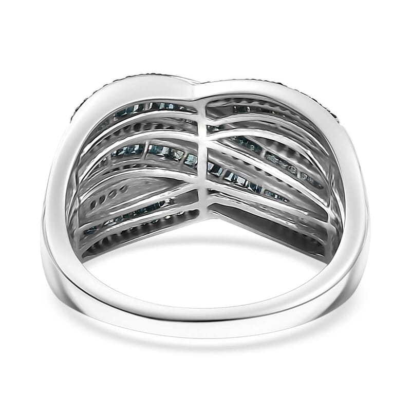  Blue Diamond (IR) Ring in Rhodium Over Sterling Silver (Size 7.0) 1.00 ctw
