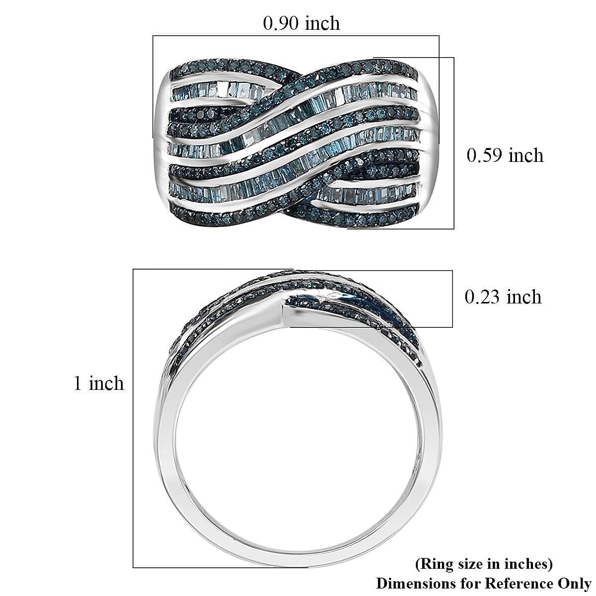 Blue Diamond (IR) Ring in Rhodium Over Sterling Silver (Size 7.0) 1.00 ctw