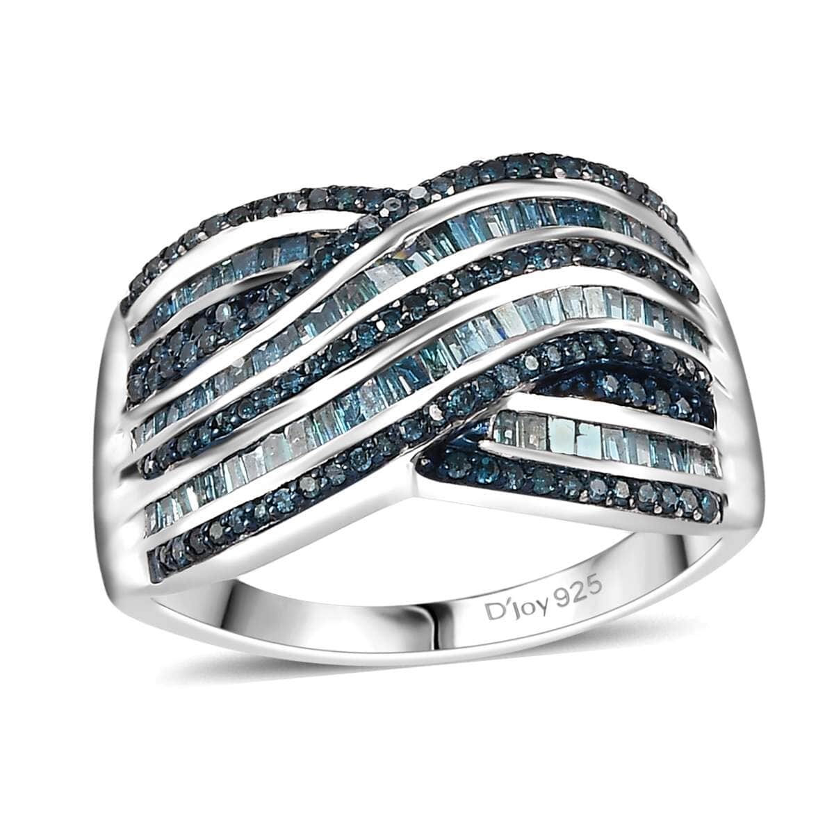 Blue Diamond 1.00 ctw Bridge Over Ring in Rhodium Over Sterling Silver (Size 8.0) image number 0