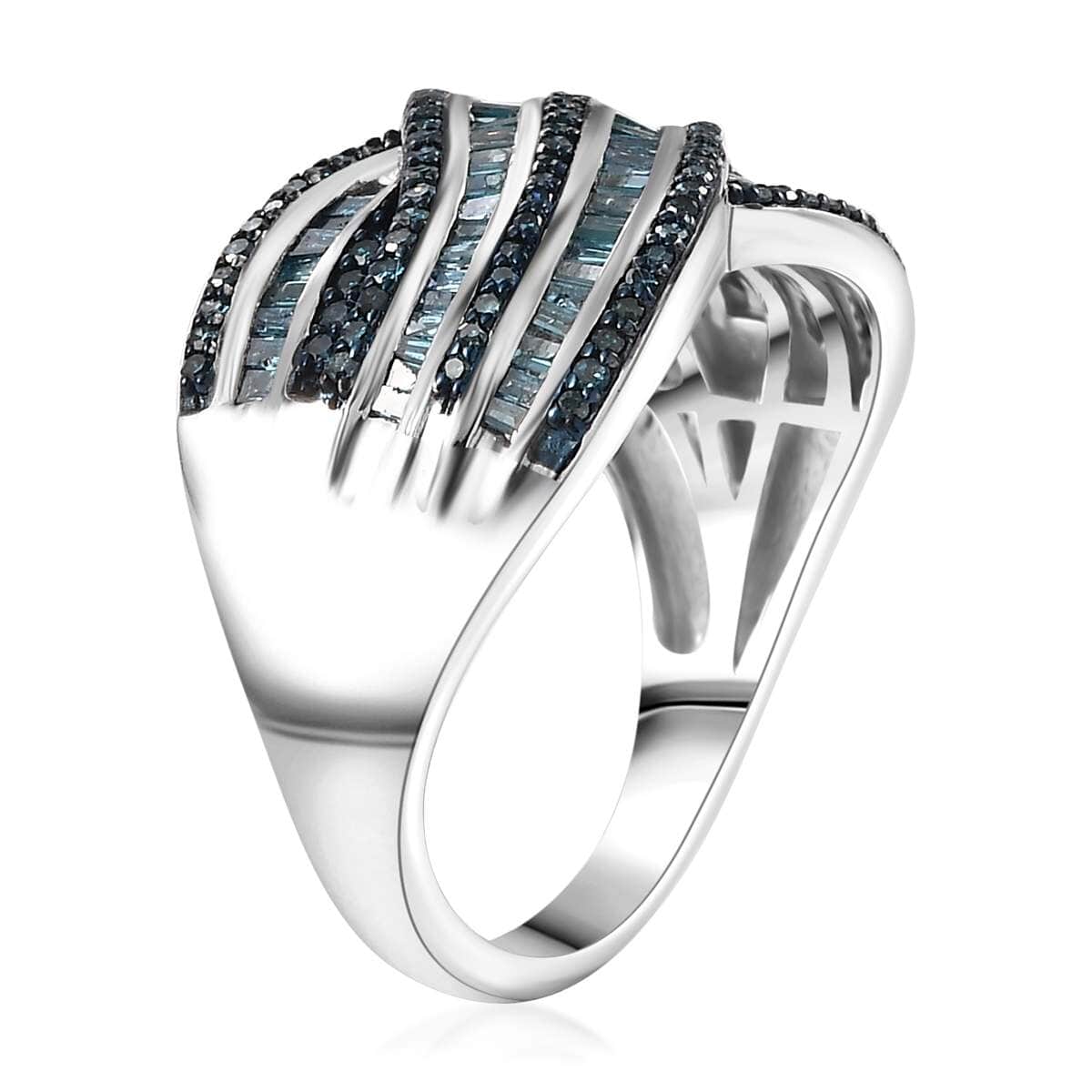 Blue Diamond 1.00 ctw Bridge Over Ring in Rhodium Over Sterling Silver (Size 8.0) image number 3