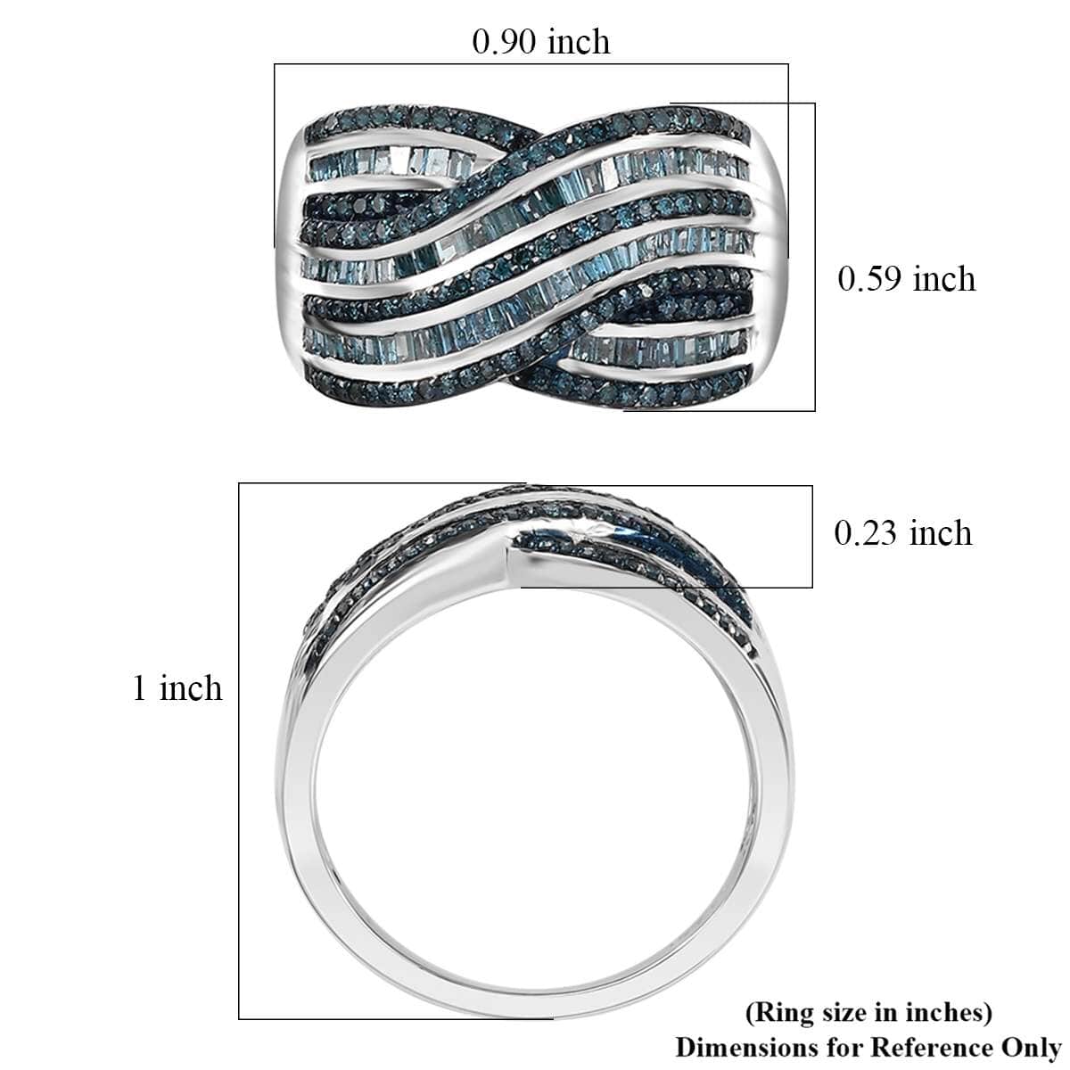 Blue Diamond 1.00 ctw Bridge Over Ring in Rhodium Over Sterling Silver (Size 8.0) image number 5