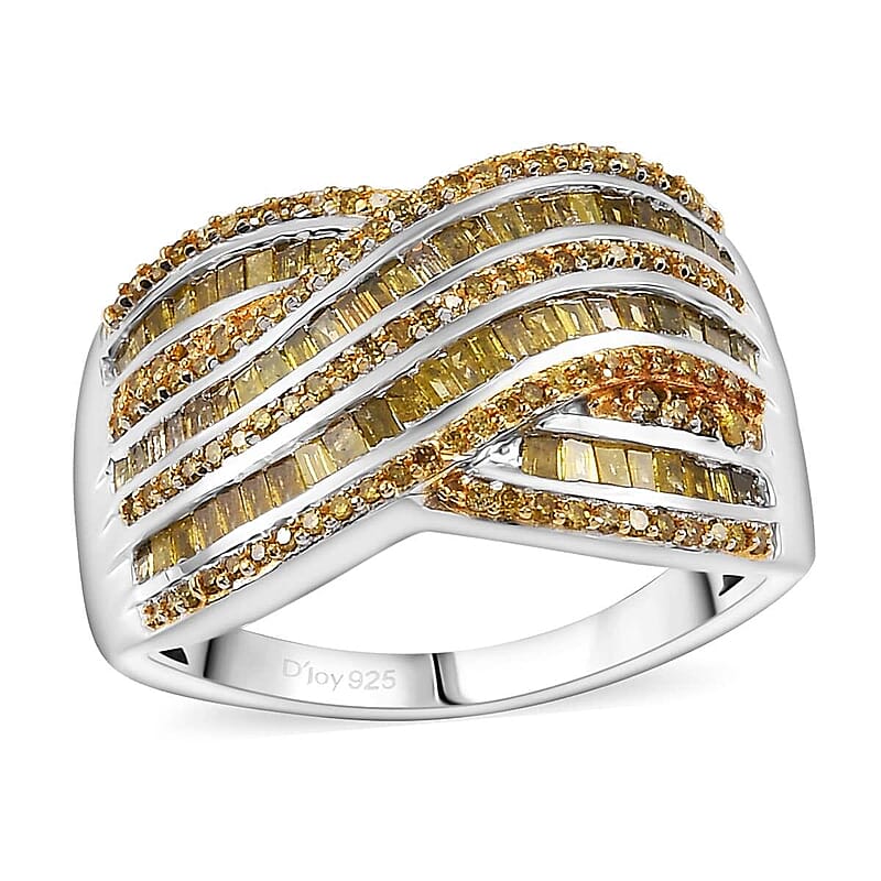 Yellow DiamondWave IR Ring in Rhodium Over Sterling Silver Size 6.0 1.00 ctw