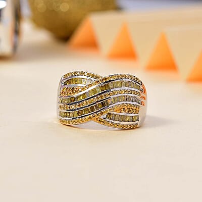 Yellow DiamondWave IR Ring in Rhodium Over Sterling Silver Size 6.0 1.00 ctw