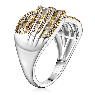 Yellow DiamondWave IR Ring in Rhodium Over Sterling Silver Size 6.0 1.00 ctw