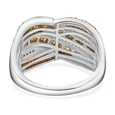 Yellow DiamondWave IR Ring in Rhodium Over Sterling Silver Size 6.0 1.00 ctw