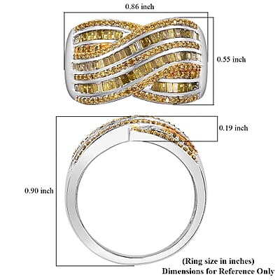 Yellow DiamondWave IR Ring in Rhodium Over Sterling Silver Size 6.0 1.00 ctw