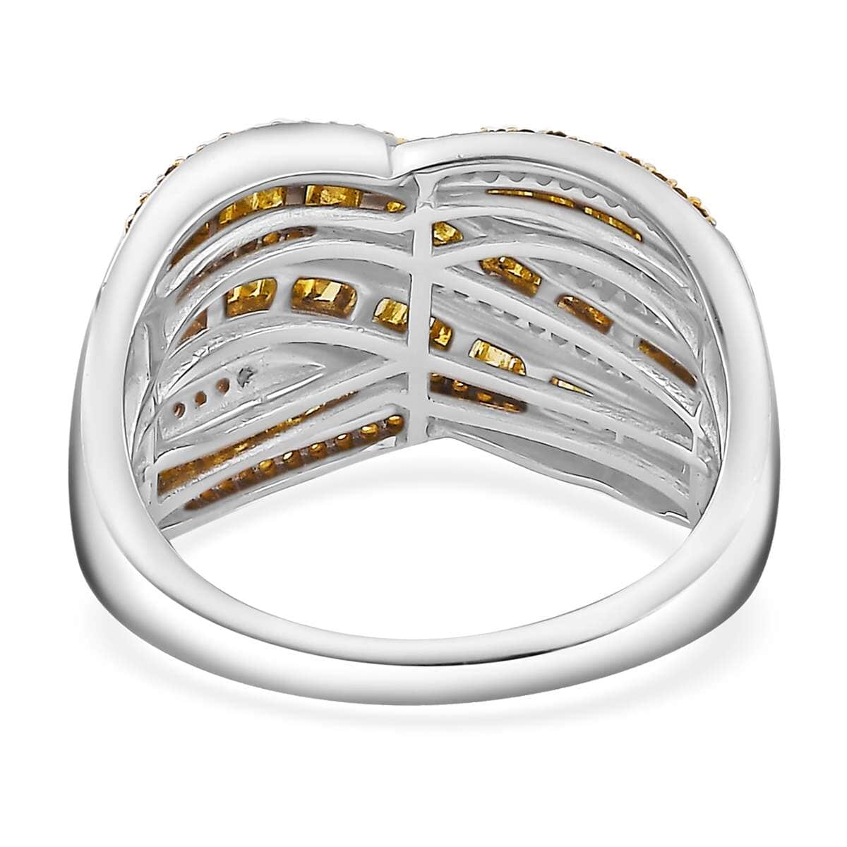 Yellow Diamond (IR) 1.00 ctw Bridge Over Ring in Rhodium Over Sterling Silver (Size 8.0) image number 4