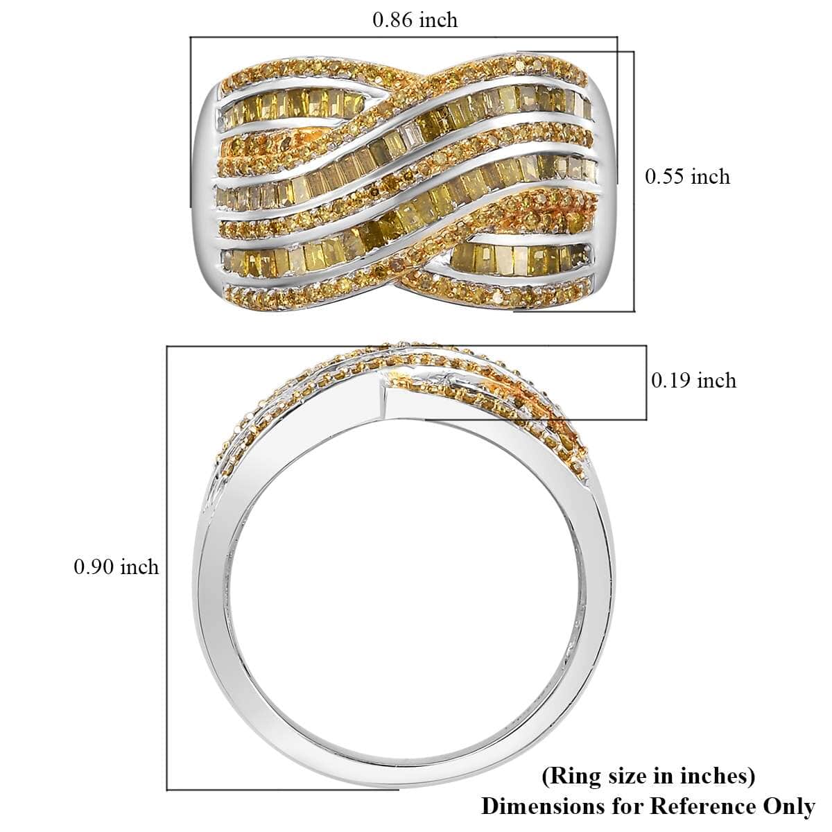 Yellow Diamond (IR) 1.00 ctw Bridge Over Ring in Rhodium Over Sterling Silver (Size 8.0) image number 5