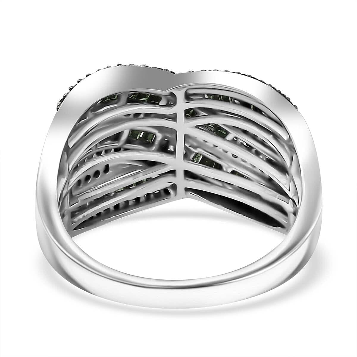  Green Diamond (IR) Ring in Rhodium Over Sterling Silver (Size 6.0) 1.00 ctw