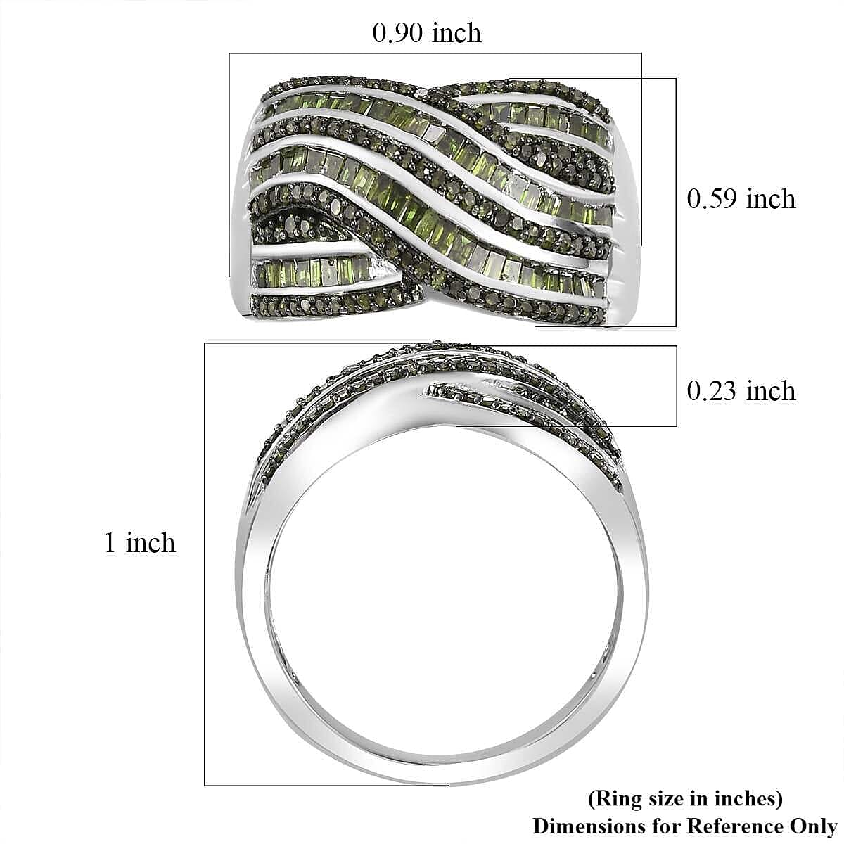  Green Diamond (IR) Ring in Rhodium Over Sterling Silver (Size 7.0) 1.00 ctw