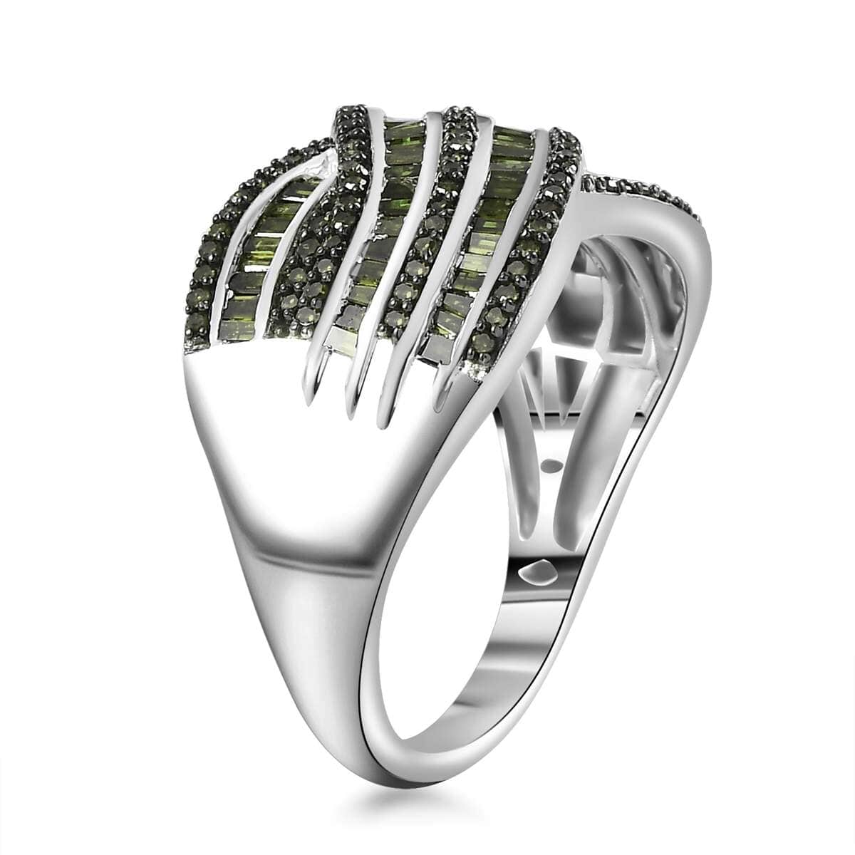 Green Diamond 1.00 ctw Bridge Over Ring in Rhodium Over Sterling Silver (Size 8.0) image number 3