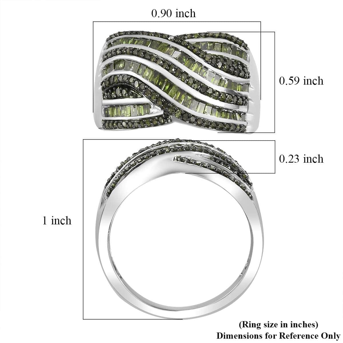 Green Diamond 1.00 ctw Bridge Over Ring in Rhodium Over Sterling Silver (Size 8.0) image number 5