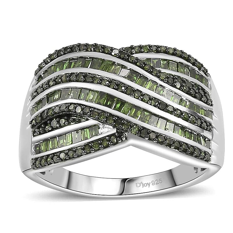  Green Diamond (IR) Ring in Rhodium Over Sterling Silver (Size 9.0) 1.00 ctw