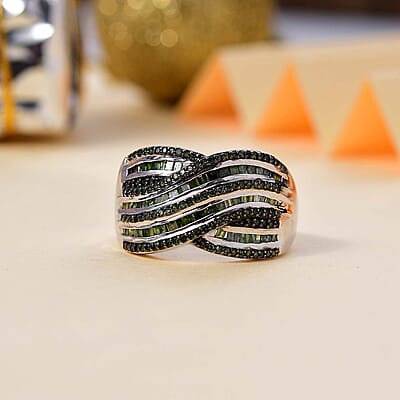  Green Diamond (IR) Ring in Rhodium Over Sterling Silver (Size 9.0) 1.00 ctw