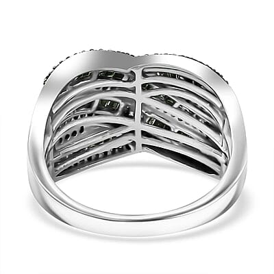  Green Diamond (IR) Ring in Rhodium Over Sterling Silver (Size 9.0) 1.00 ctw