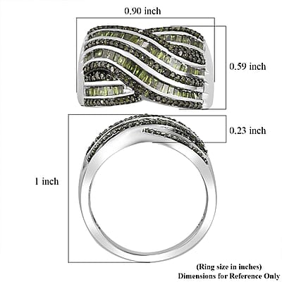  Green Diamond (IR) Ring in Rhodium Over Sterling Silver (Size 9.0) 1.00 ctw
