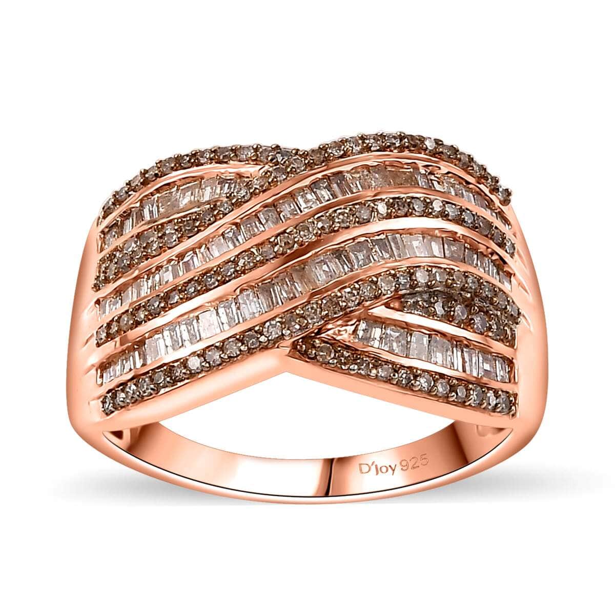 Natural Champagne Diamond 1.00 ctw Bridge Over Ring in 18K Vermeil Rose Gold Over Sterling Silver (Size 8.0) image number 0