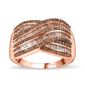 Natural Champagne Diamond 1.00 ctw Bridge Over Ring in 18K Vermeil Rose Gold Over Sterling Silver (Size 8.0)