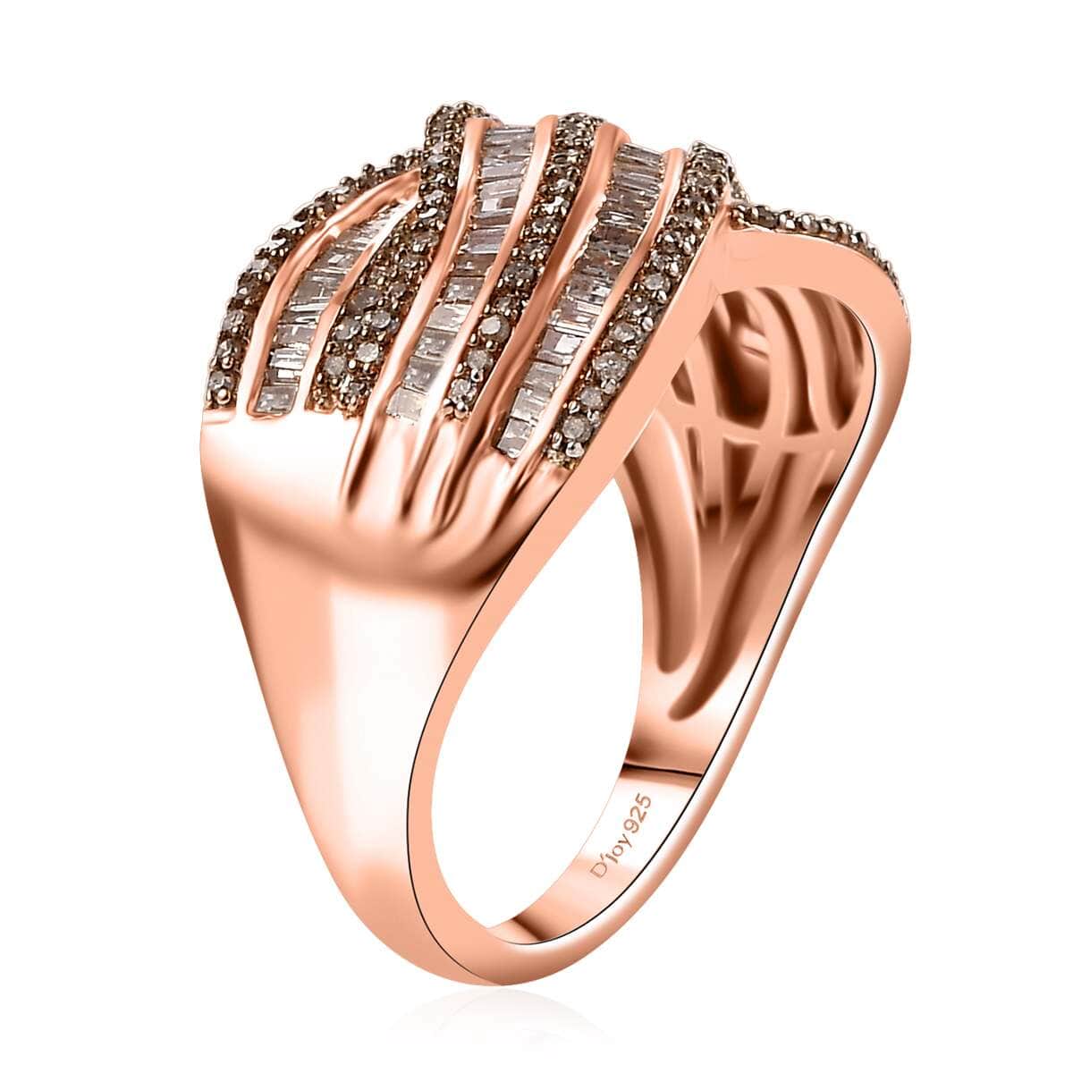 Natural Champagne Diamond 1.00 ctw Bridge Over Ring in 18K Vermeil Rose Gold Over Sterling Silver (Size 8.0) image number 3