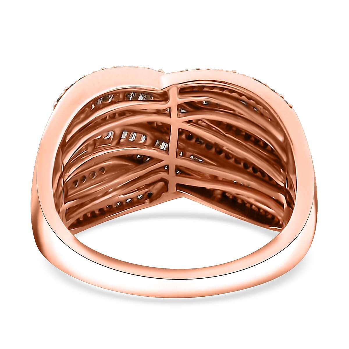 Natural Champagne Diamond 1.00 ctw Bridge Over Ring in 18K Vermeil Rose Gold Over Sterling Silver (Size 8.0)