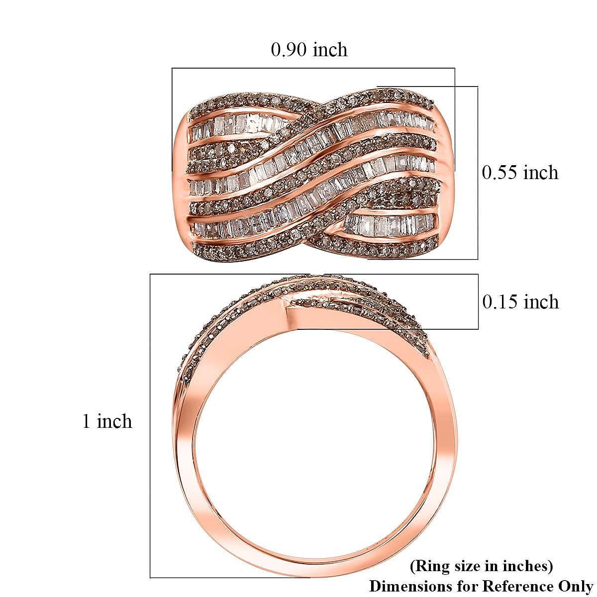 Natural Champagne Diamond 1.00 ctw Bridge Over Ring in 18K Vermeil Rose Gold Over Sterling Silver (Size 8.0)