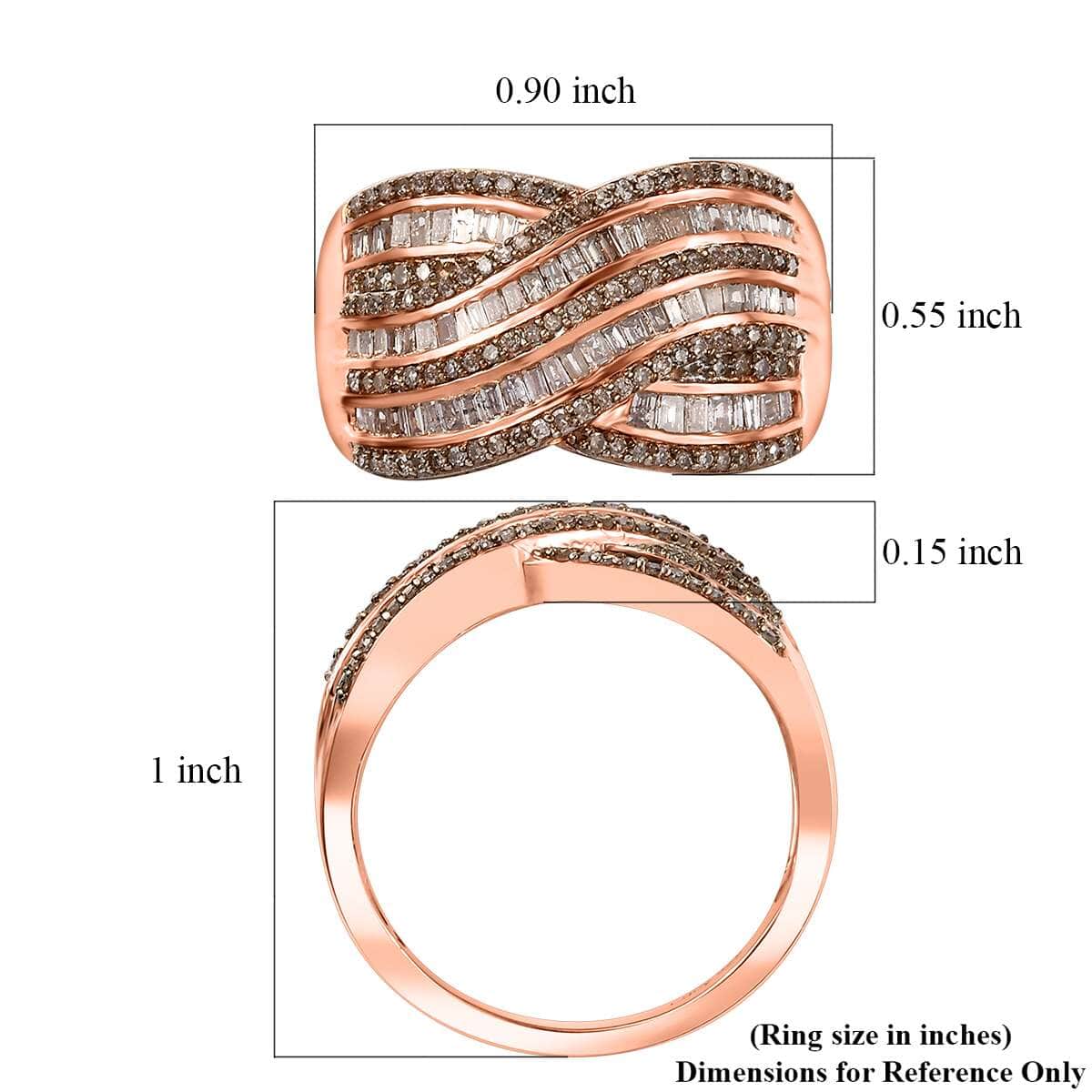 Natural Champagne Diamond 1.00 ctw Bridge Over Ring in 18K Vermeil Rose Gold Over Sterling Silver (Size 8.0) image number 5