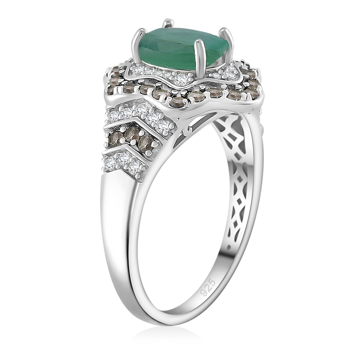 Kagem Zambian Emerald and Multi Gemstone 2.20 ctw Tidal Majesty Ring in Rhodium Over Sterling Silver (Size 9.0) image number 2