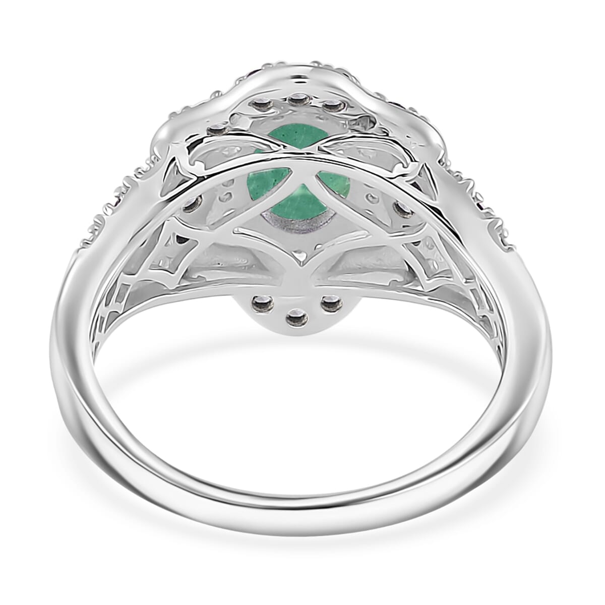 Kagem Zambian Emerald and Multi Gemstone 2.20 ctw Tidal Majesty Ring in Rhodium Over Sterling Silver (Size 9.0) image number 3