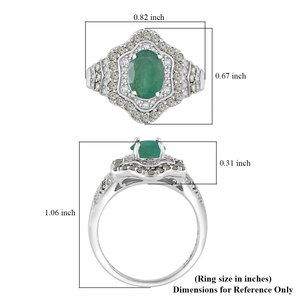 Kagem Zambian Emerald and Multi Gemstone 2.20 ctw Tidal Majesty Ring in Rhodium Over Sterling Silver (Size 9.0) image number 4