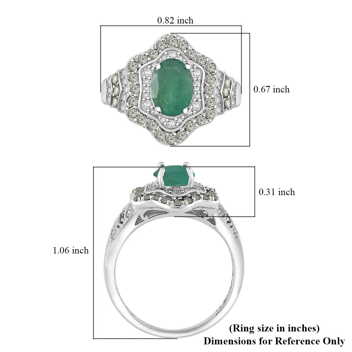 Kagem Zambian Emerald and Multi Gemstone 2.20 ctw Tidal Majesty Ring in Rhodium Over Sterling Silver (Size 9.0) image number 5