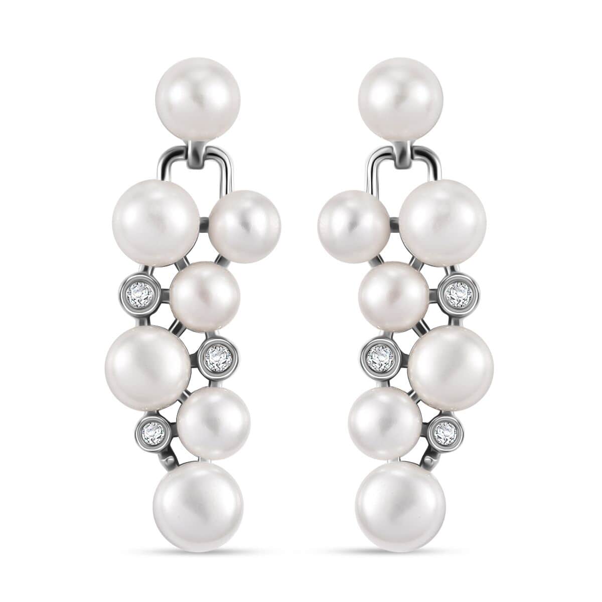 Freshwater Pearl and Moissanite 0.10 ctw Earrings in Platinum Over Sterling Silver image number 0