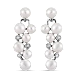 Freshwater Pearl and Moissanite 0.10 ctw Earrings in Platinum Over Sterling Silver