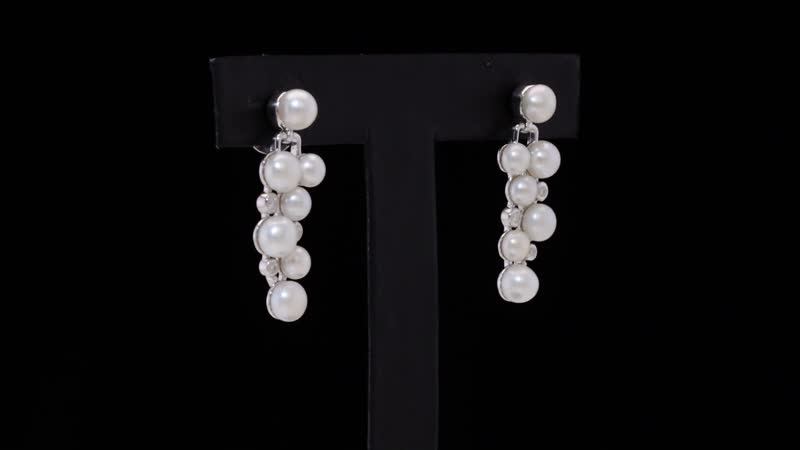 Freshwater Pearl, Moissanite Earrings in Platinum Over Sterling Silver 0.10 ctw