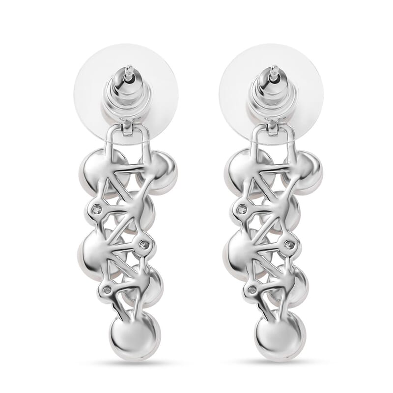 D'Joy Freshwater Pearl and Moissanite 0.10 ctw Earrings in Platinum Over Sterling Silver