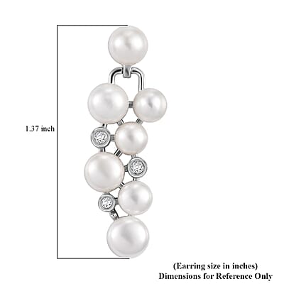 D'Joy Freshwater Pearl and Moissanite 0.10 ctw Earrings in Platinum Over Sterling Silver