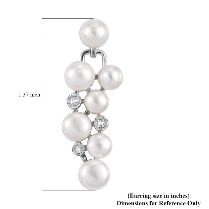D'Joy Freshwater Pearl and Moissanite 0.10 ctw Earrings in Platinum Over Sterling Silver