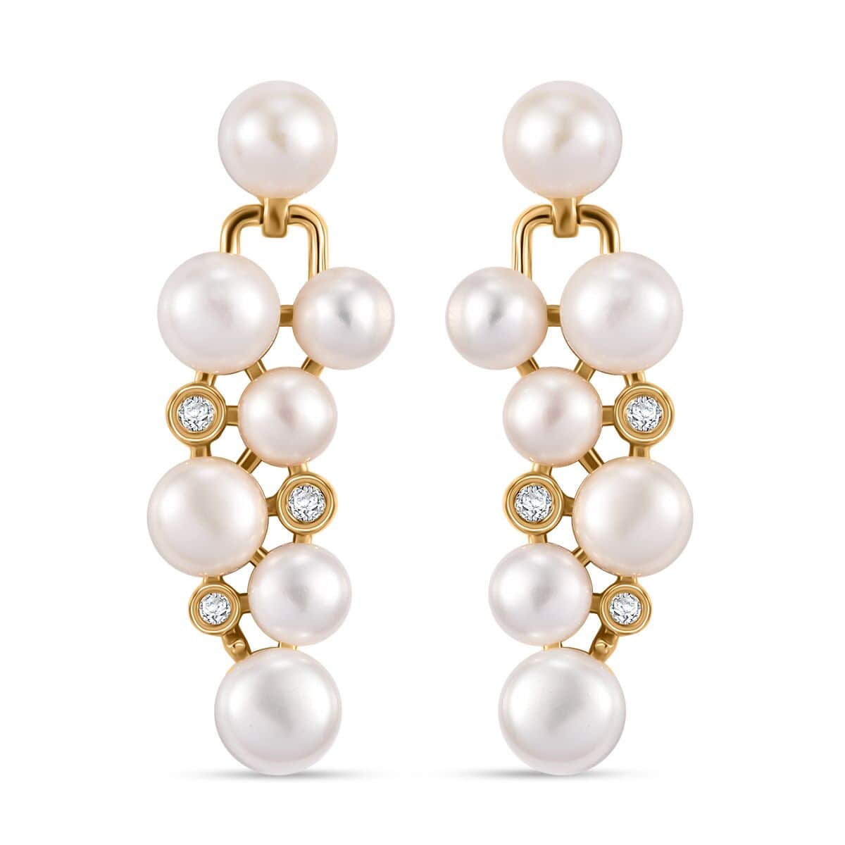 Freshwater Pearl and Moissanite 13.25 ctw Earrings in Vermeil Yellow Gold Over Sterling Silver image number 0