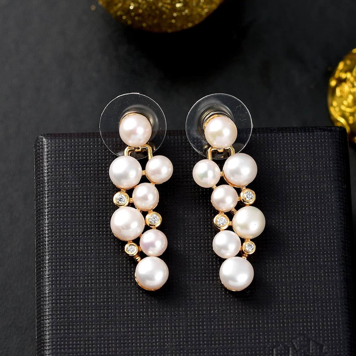 Freshwater Pearl and Moissanite 13.25 ctw Earrings in Vermeil Yellow Gold Over Sterling Silver image number 1