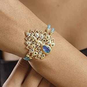 Peacock Triplet Quartz and Peridot 26.25 ctw Fancy Bracelet in 18K Vermeil Yellow Gold Over Sterling Silver (7.5 In) (20.37 g)