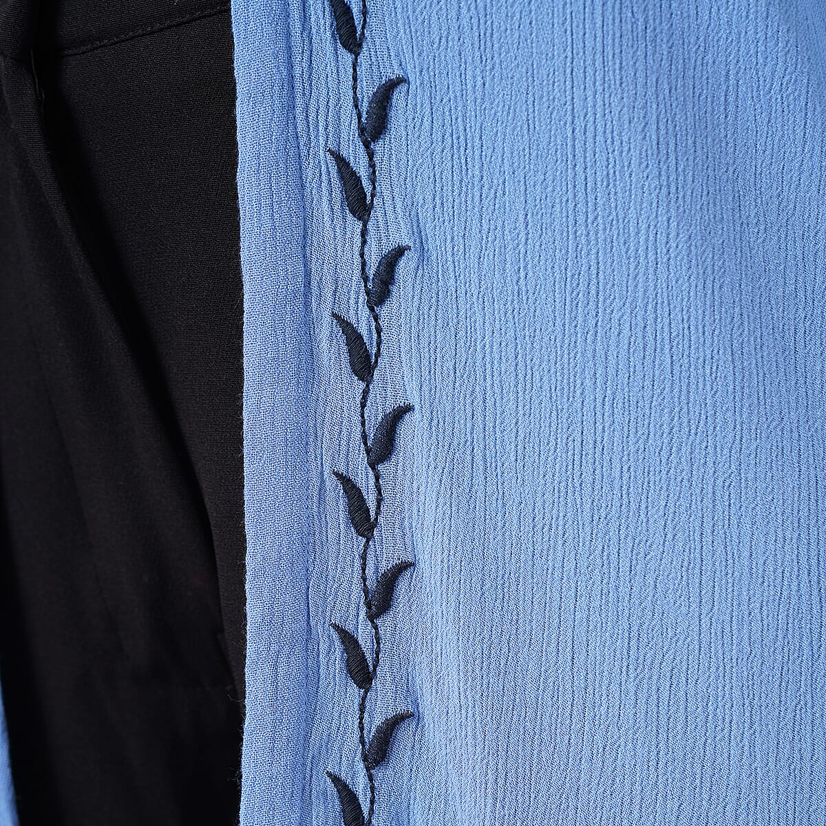 TAMSY Light Blue Embroidered Kaftan with Open Front Neck Tie - One Size Fits Most image number 7