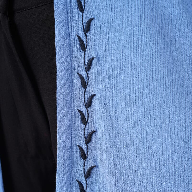 TAMSY Light Blue Embroidered Kaftan with Open Front Neck Tie - One Size Fits Most