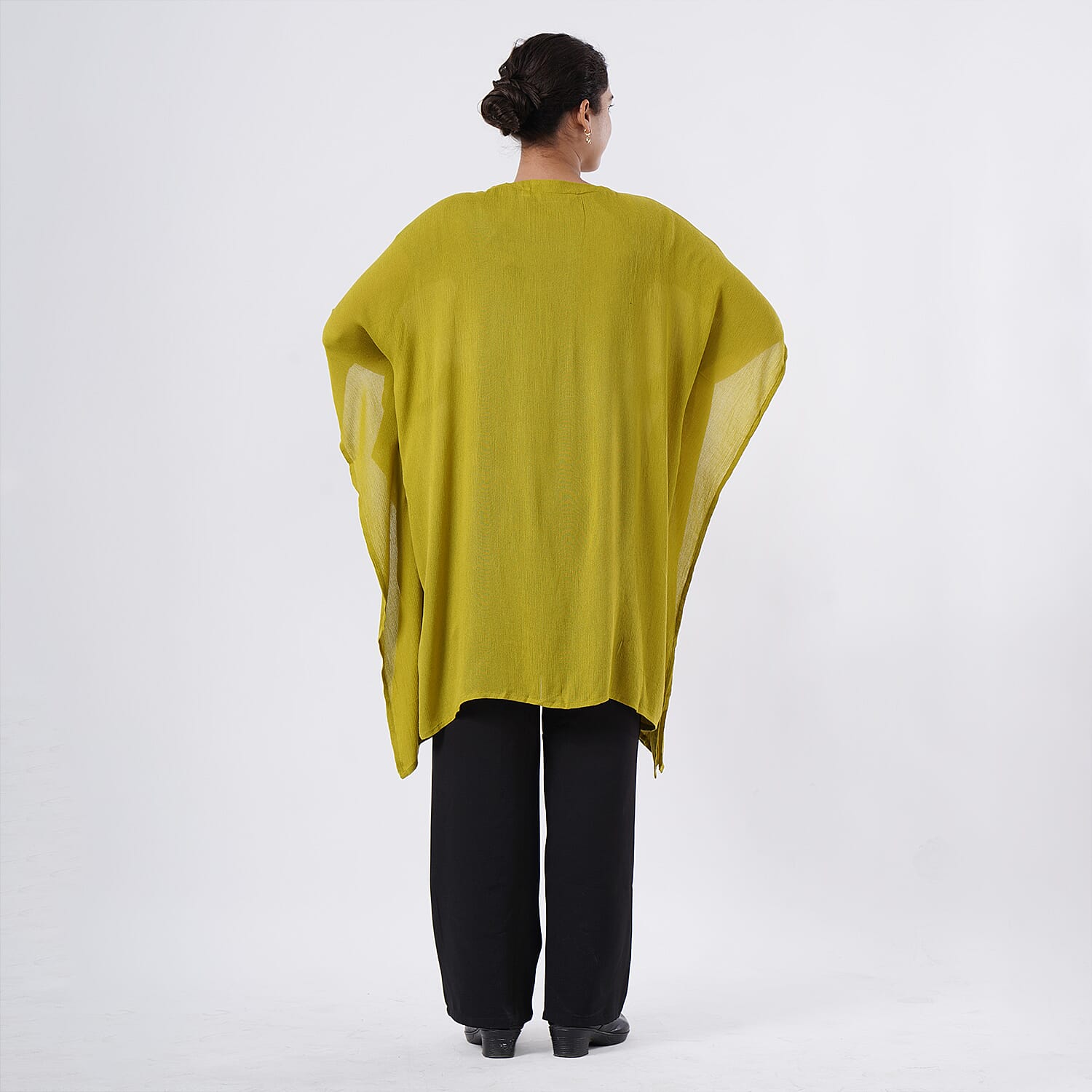 TAMSY Citrine Embroidered Kaftan with Open Front Neck Tie - One Size Fits Most