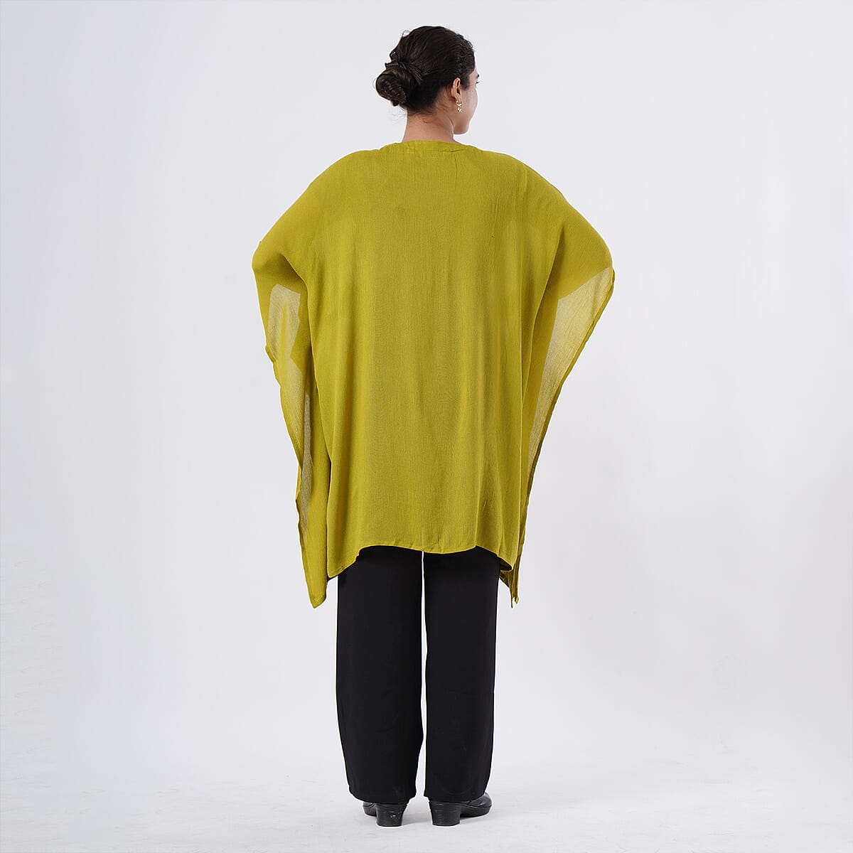 TAMSY Citrine Embroidered Kaftan with Open Front Neck Tie - One Size Fits Most image number 4