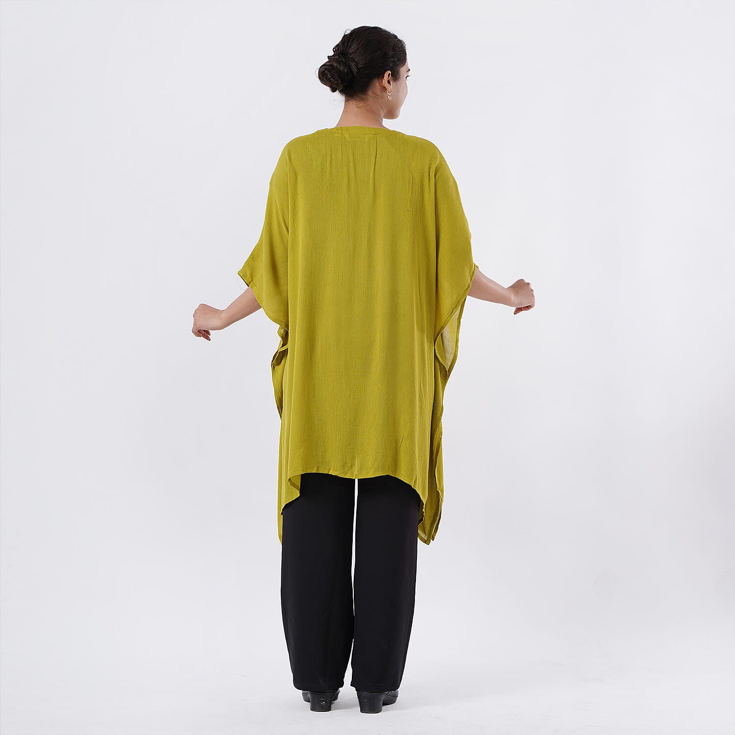 TAMSY Citrine Embroidered Kaftan with Open Front Neck Tie - One Size Fits Most