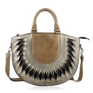 Copper Genuine Leather Handbag with Top Handle and Adjustable Shoulder Strap
