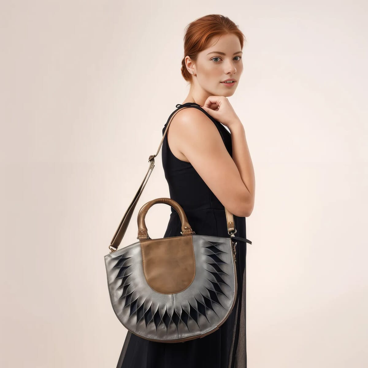 Copper Genuine Leather Handbag with Top Handle and Adjustable Shoulder Strap image number 1