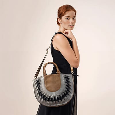 Copper Genuine Leather Handbag with Top Handle and Adjustable Shoulder Strap