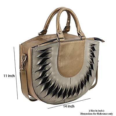 Copper Genuine Leather Handbag with Top Handle and Adjustable Shoulder Strap