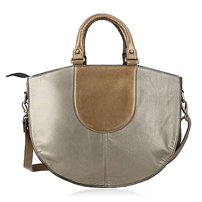 Copper Genuine Leather Handbag with Top Handle and Adjustable Shoulder Strap