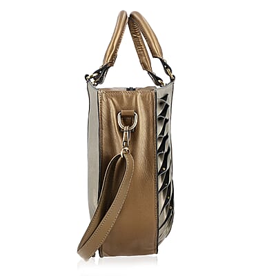 Copper Genuine Leather Handbag with Top Handle and Adjustable Shoulder Strap